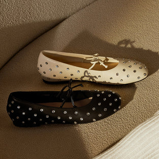Studded Bow Tie Ballet Flats