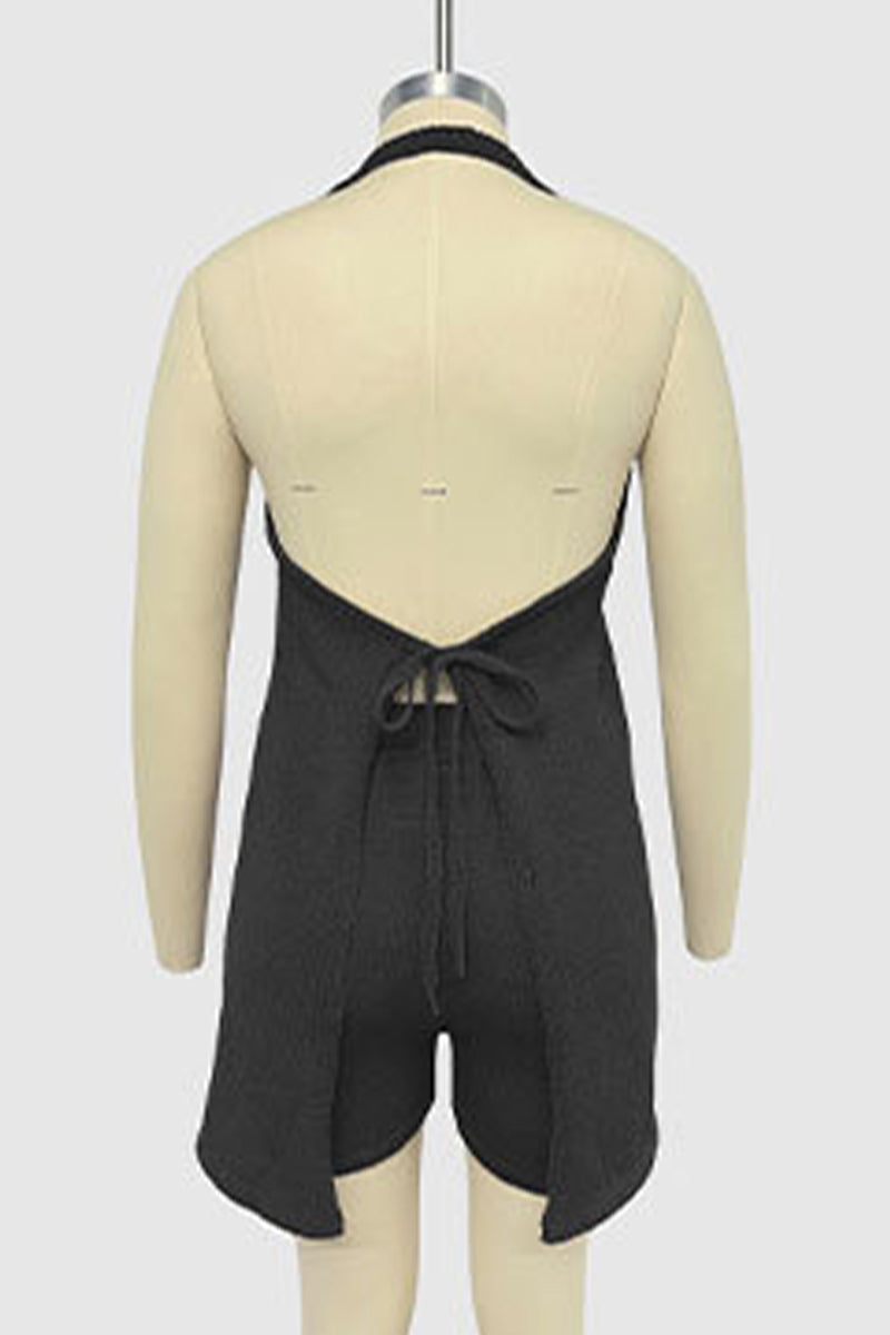 Halter Strappy Back Knit Shorts Set