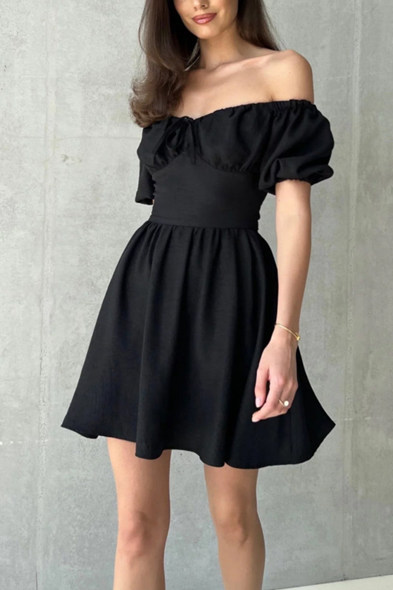 Off-Shoulder Puff Sleeve Casual Dress