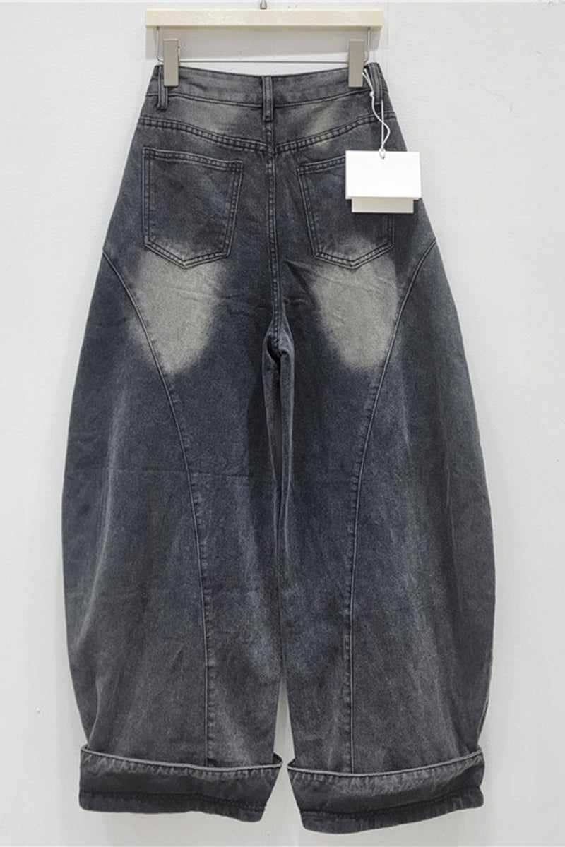 Trendy Barrel Jeans with Cuffed Details