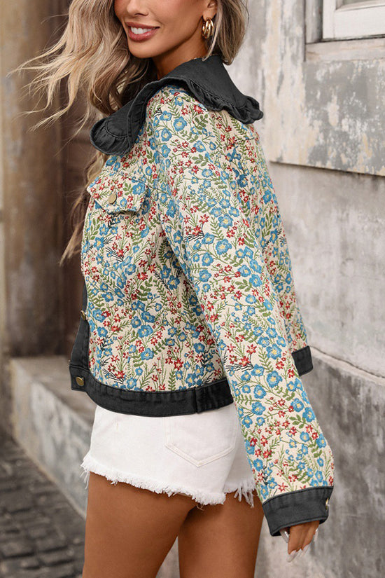 Ruffled Floral Denim Jacket