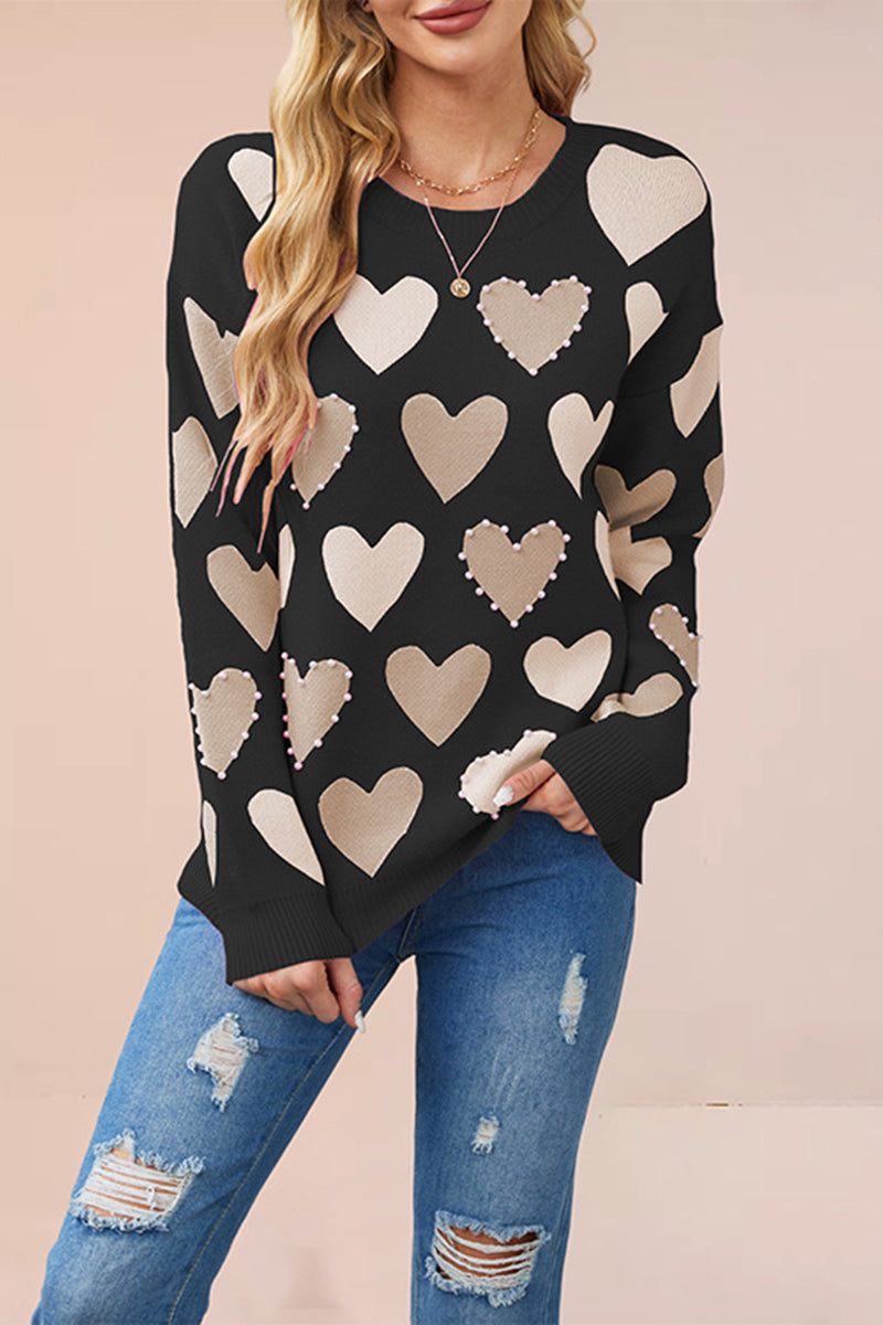Heart-Emblazoned Relaxed Fit Sweater