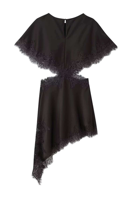 Asymmetric Lace Trim Casual Dress