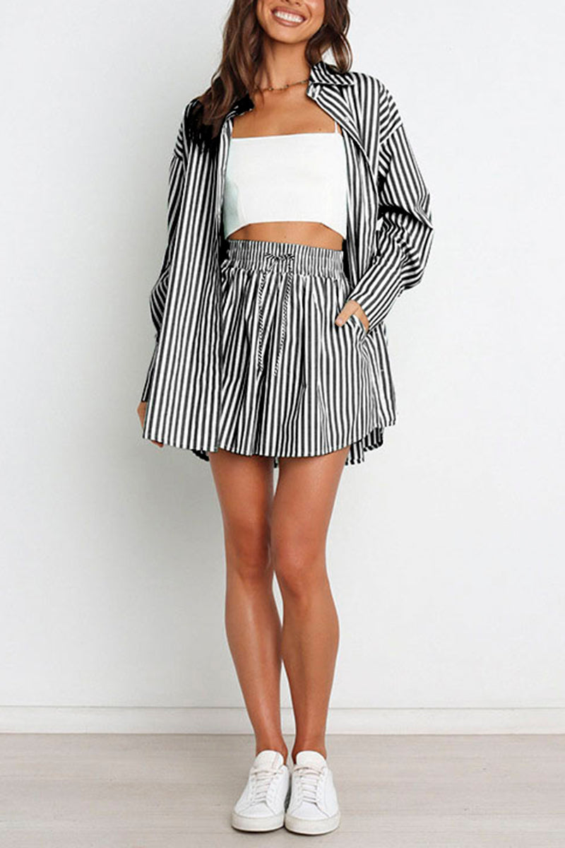 Striped Oversized Shirt and Shorts Set
