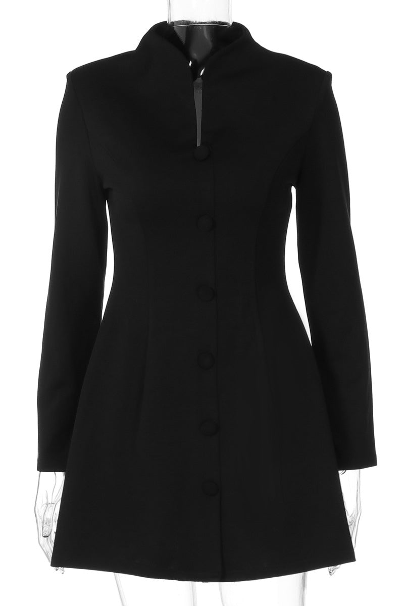 Elegant Long Sleeve Buttoned Mini Dress