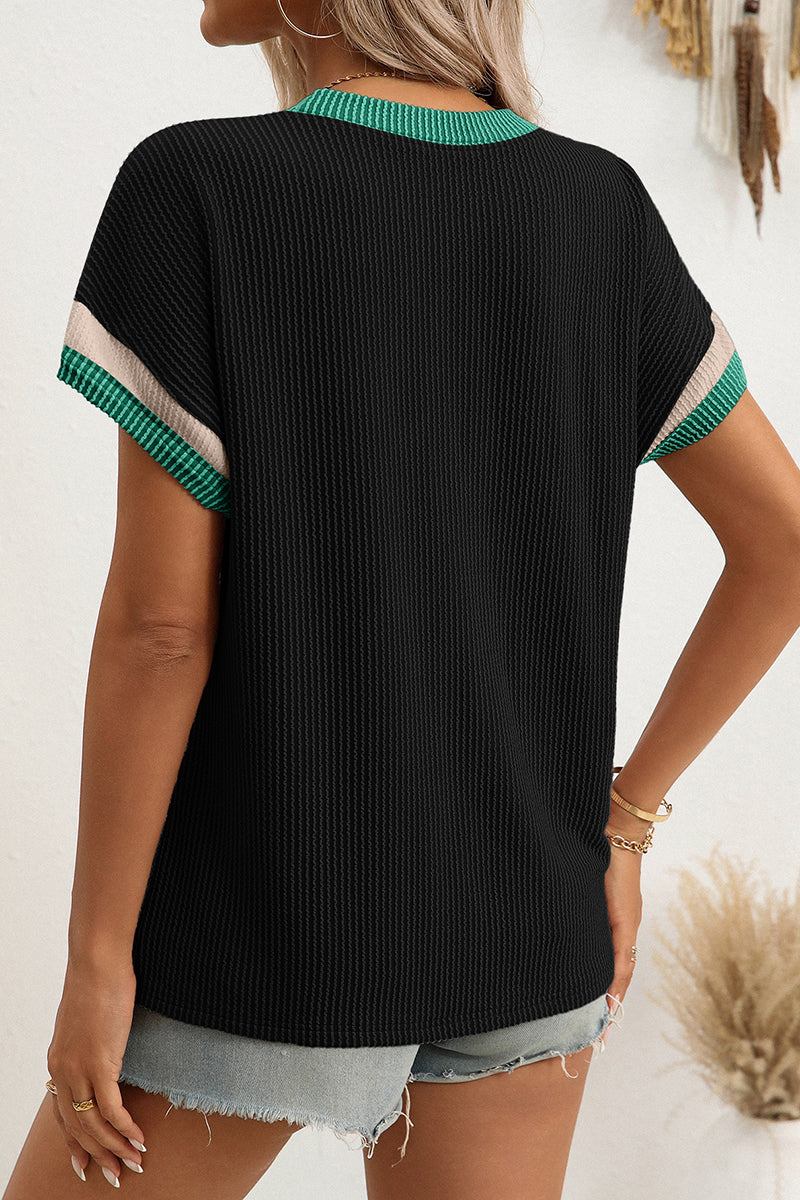 Casual Short Sleeve Ribbed Tee