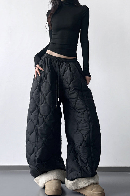 Quilted Wide-Leg Casual Pants