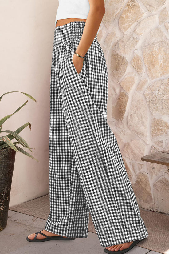 Checkered Wide-Leg Casual Pants