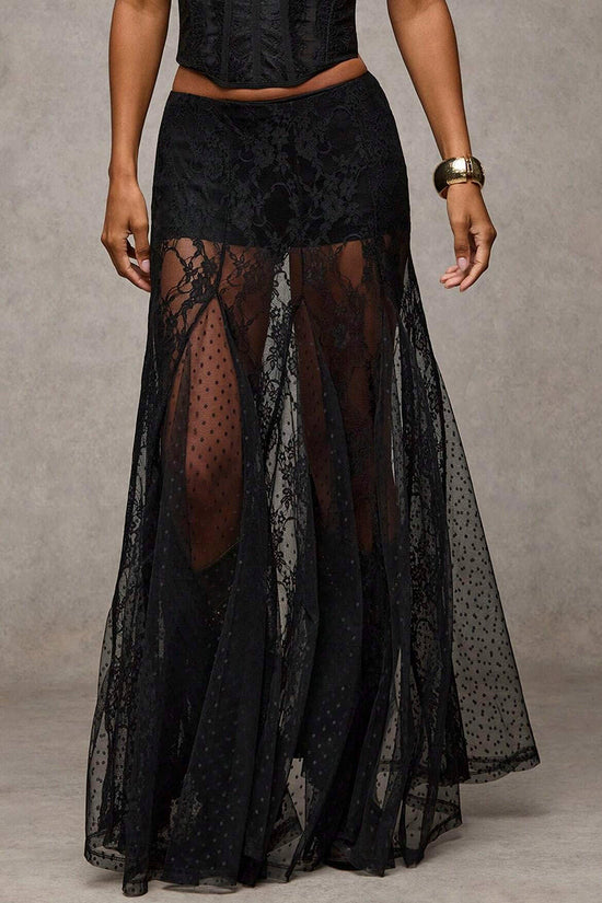 Sheer Lace Midi Skirt