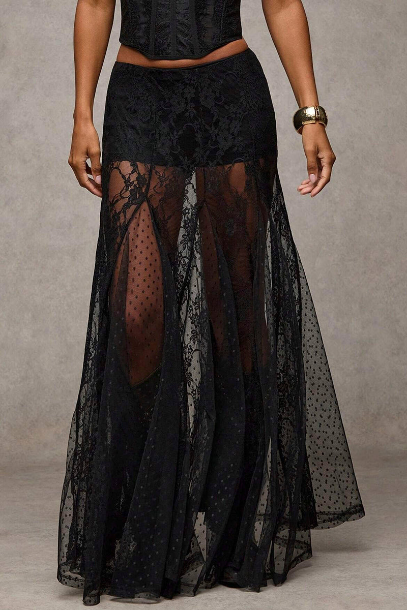Sheer Lace Midi Skirt