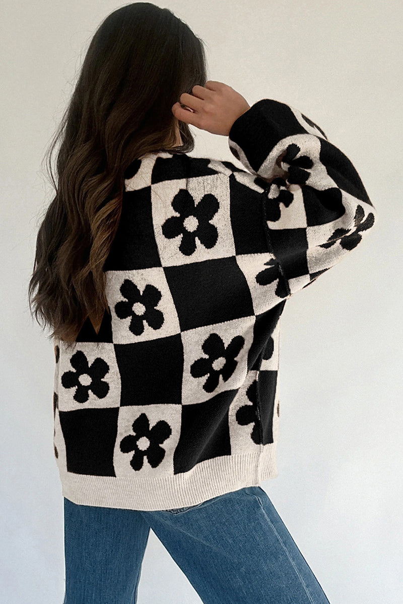 Retro Floral Checker Sweater