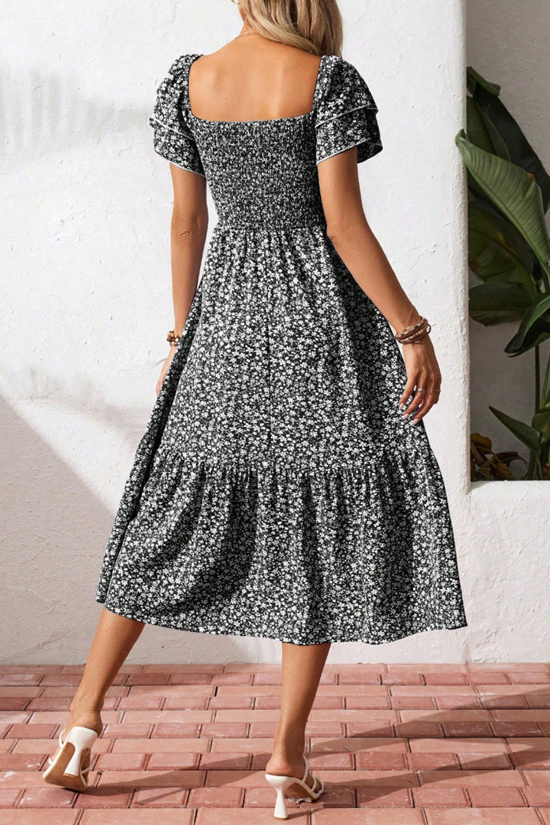 Flowy Floral Smocked Casual Dress