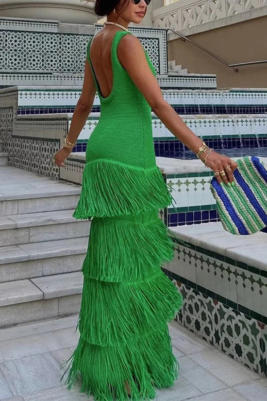 Fringe Sleeveless Midi Dress