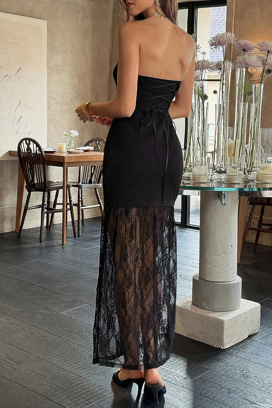 Strapless Lace Panel Bodycon  Dress