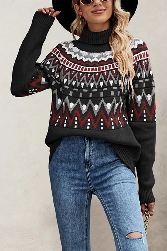 Geometric Pattern Turtleneck Sweater