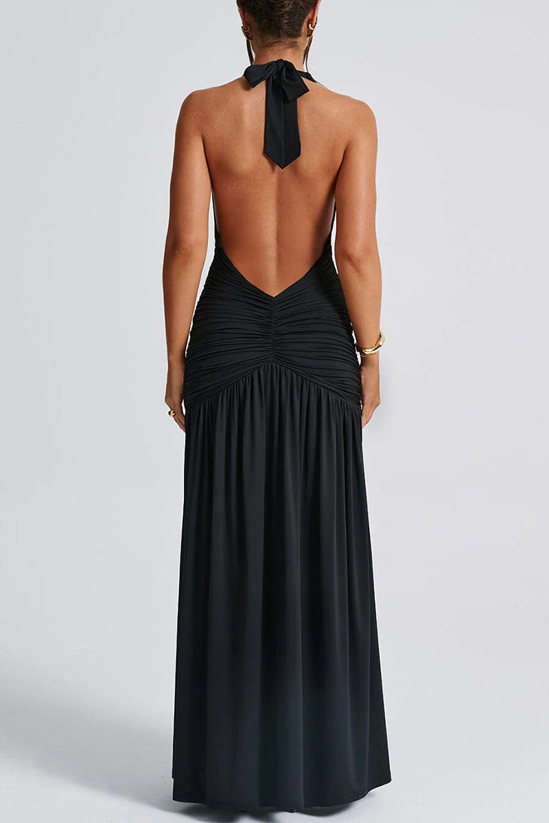 Elegant Sleeveless Halter Split Dress