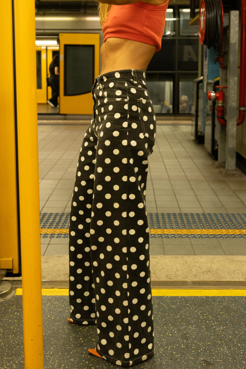 Polka Dot Straight Jeans