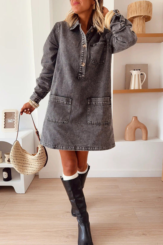 Button-Up Denim Dress with Pockets