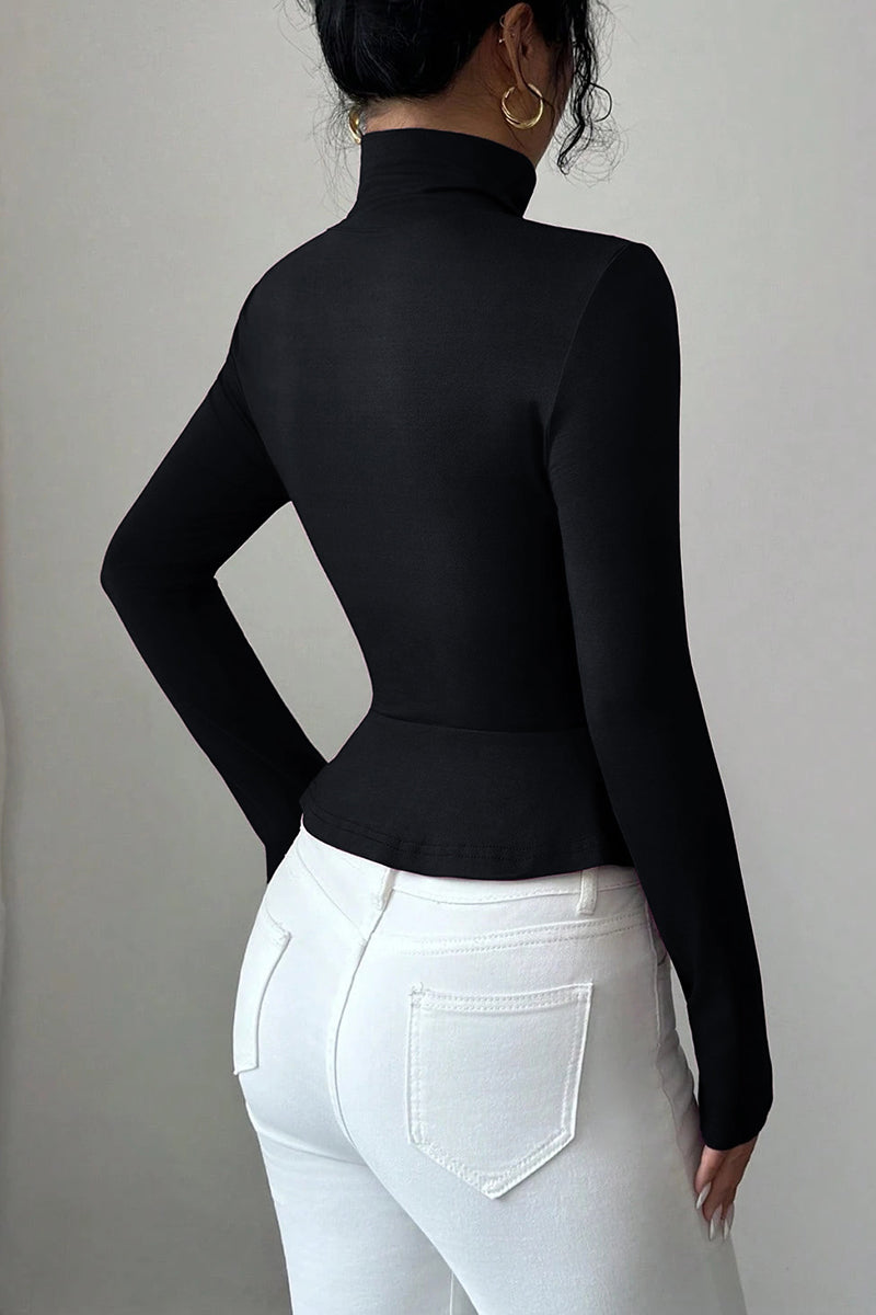 Elegant Buttoned High Neck Peplum Top