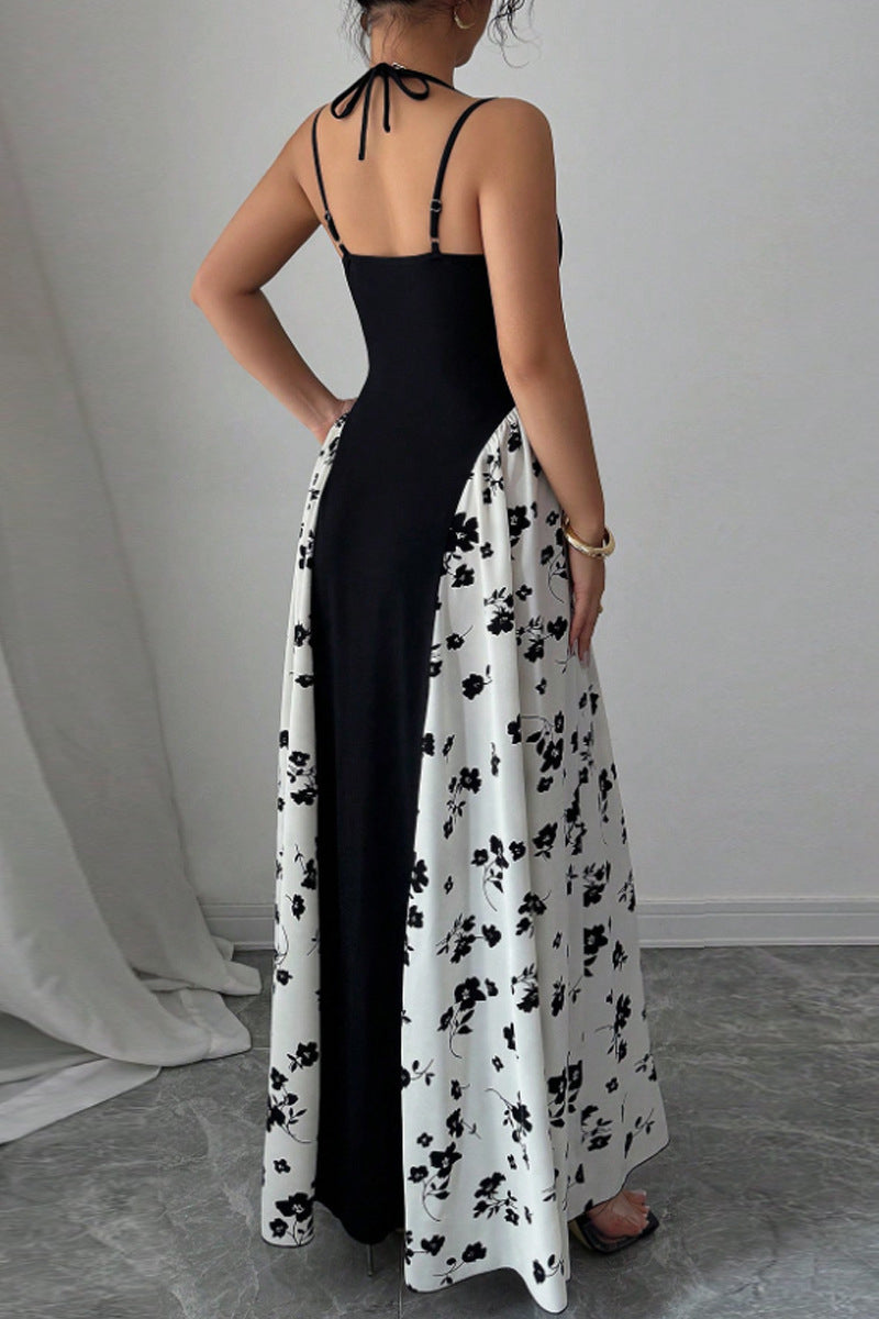 Floral Accent Black Maxi Dress