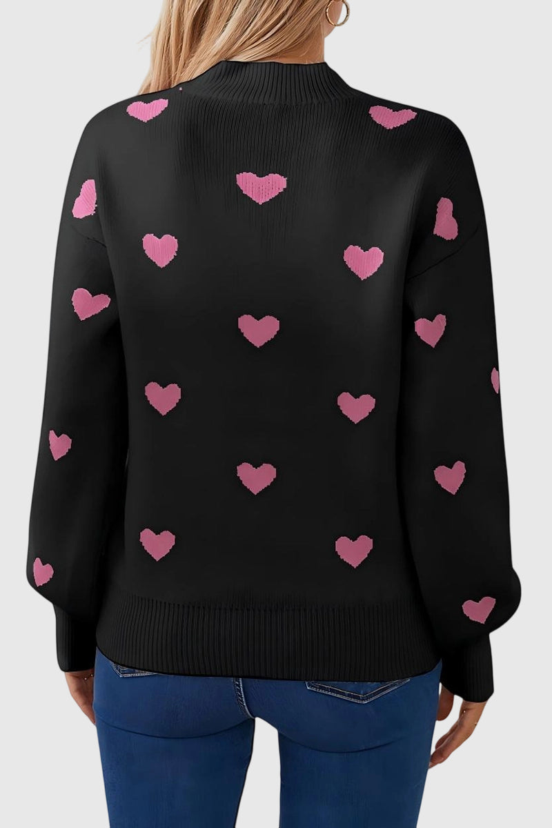 Heart Patterned Crew Neck Sweater