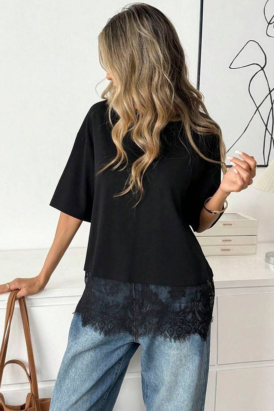 Lace Hem Short Sleeve T-Shirt