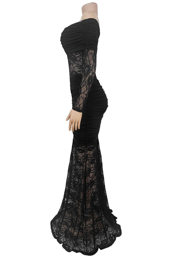 Elegant Off-Shoulder Lace Evening Gown