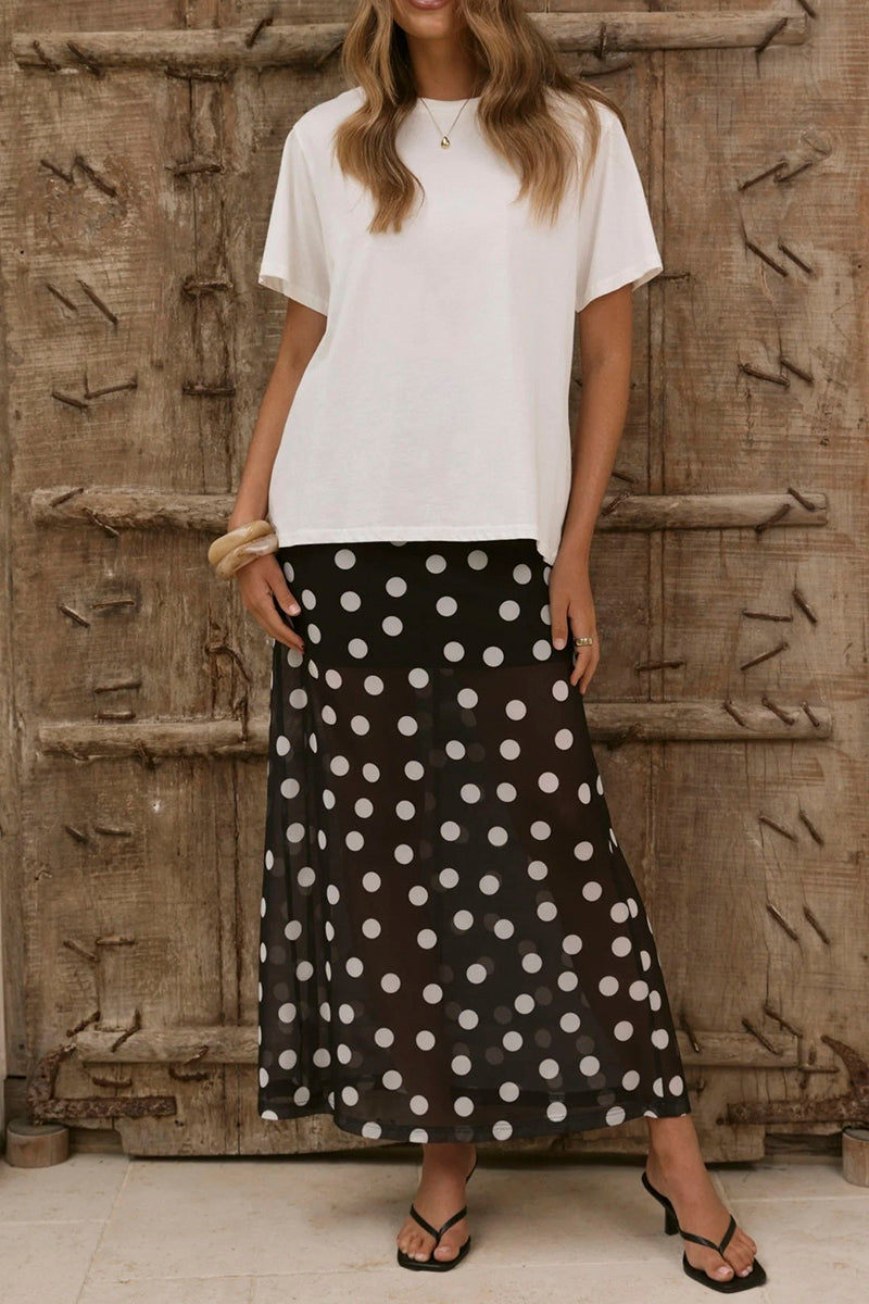 Polka Dot Sheer Midi Skirt