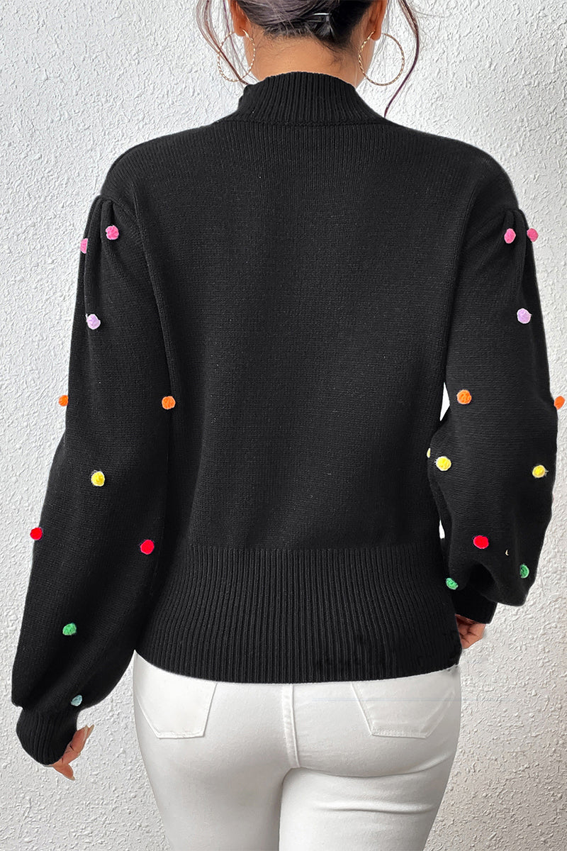 Playful Embellished Balloon Sleeve Sweater