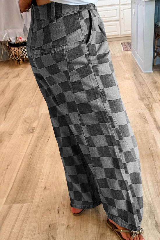 Checkered Straight-Leg Denim Jeans