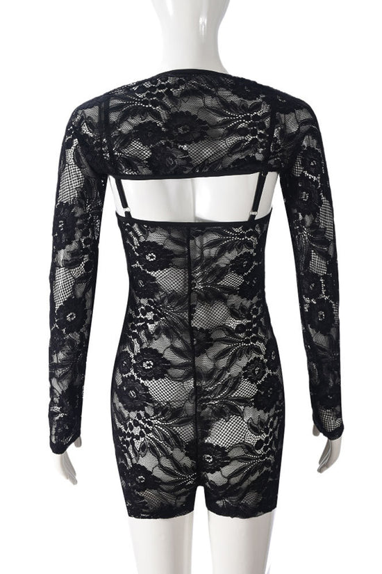 Lace Long Sleeve Bodycon Romper Set