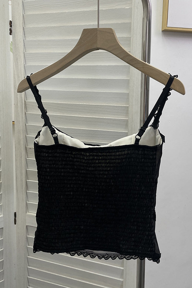 Lace Trim Sheer Sleeveless Tank Top