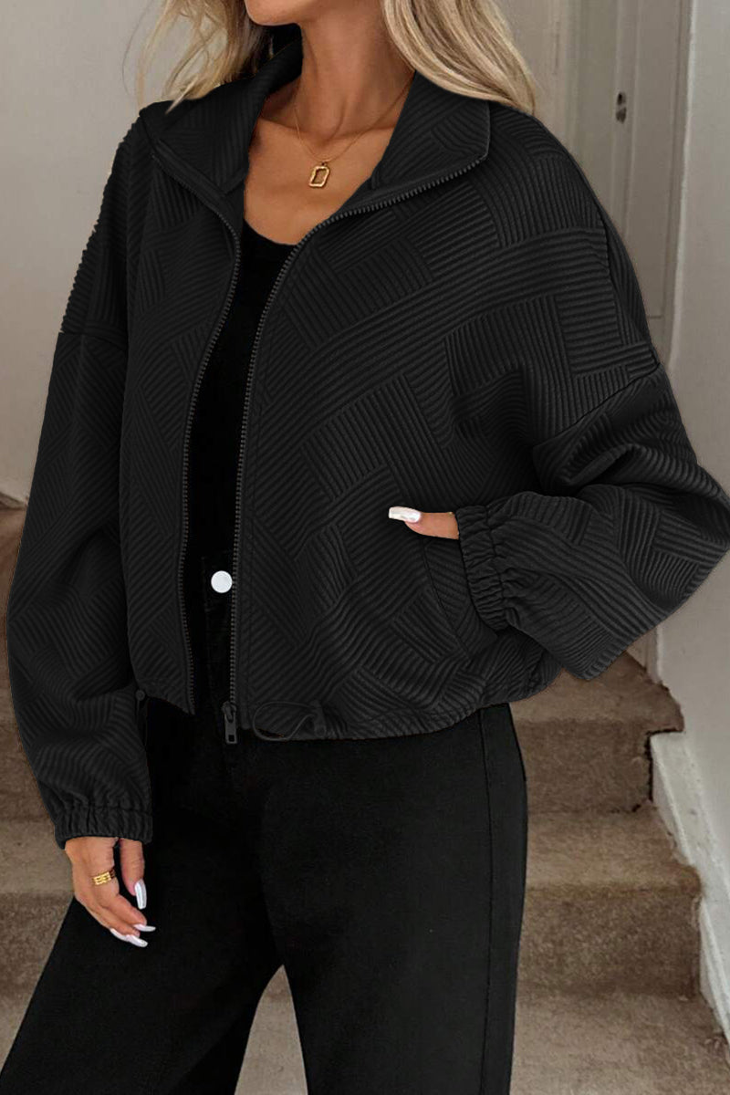Textured Zip-Up Casual Jacket