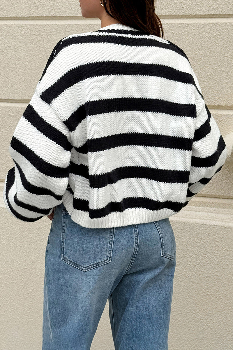 Striped Button-Up Cardigan