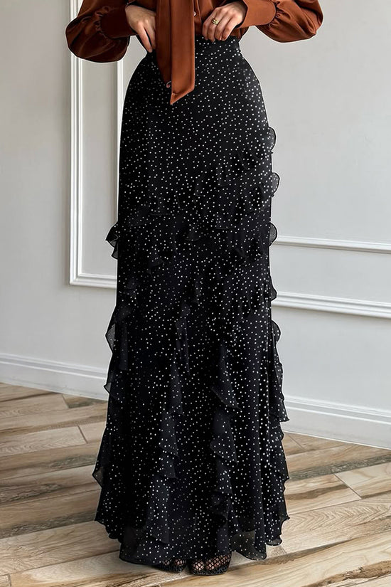 Polka Dot Ruffle Midi Skirt