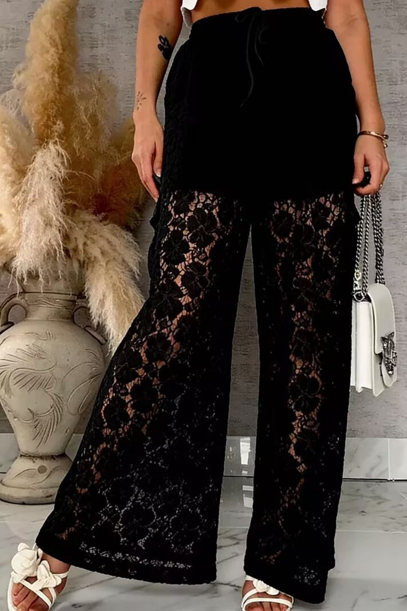 Elegant Lace Wide-Leg Casual Pants