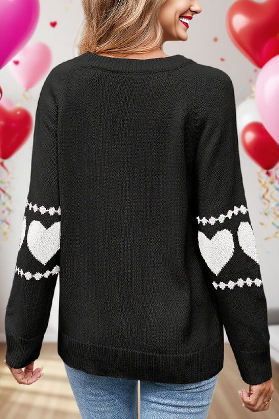 Heart Patterned Long Sleeve Sweater
