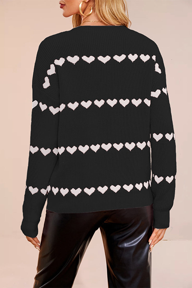 Heart Patterned Long Sleeve Sweater
