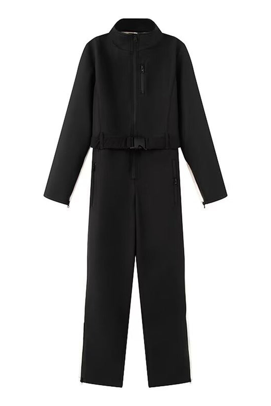 Sleek Belted Long Sleeve Jumpsuit