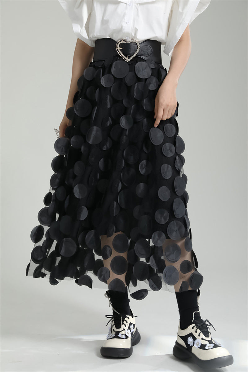 Textured Circle Pattern Midi Skirt