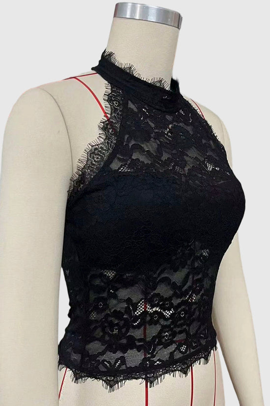 High Neck Lace Sheer Tank Top