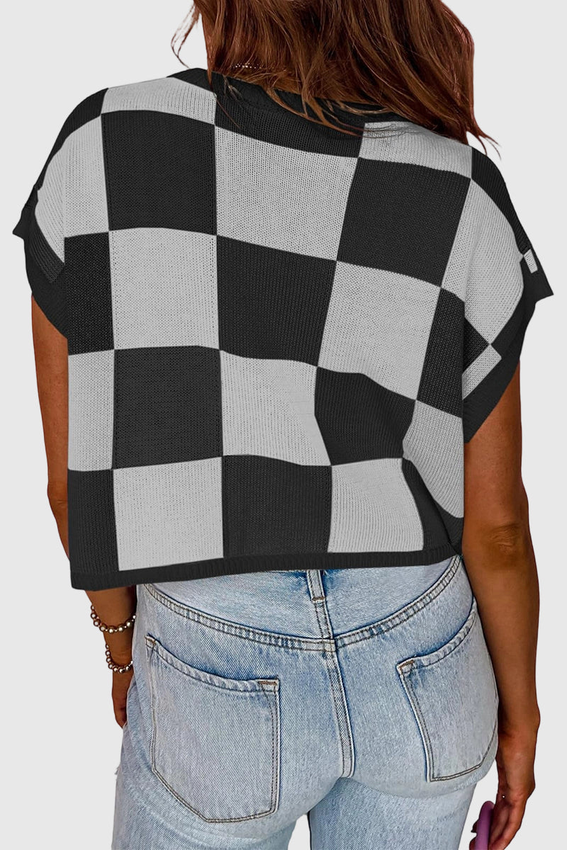 Sleeveless Checkered Sweater Vest