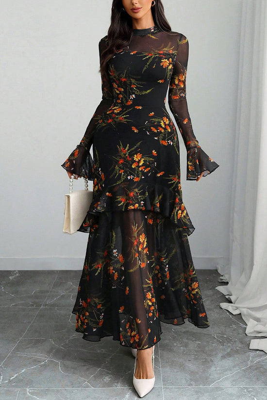 Floral Long Sleeve Layered Dress