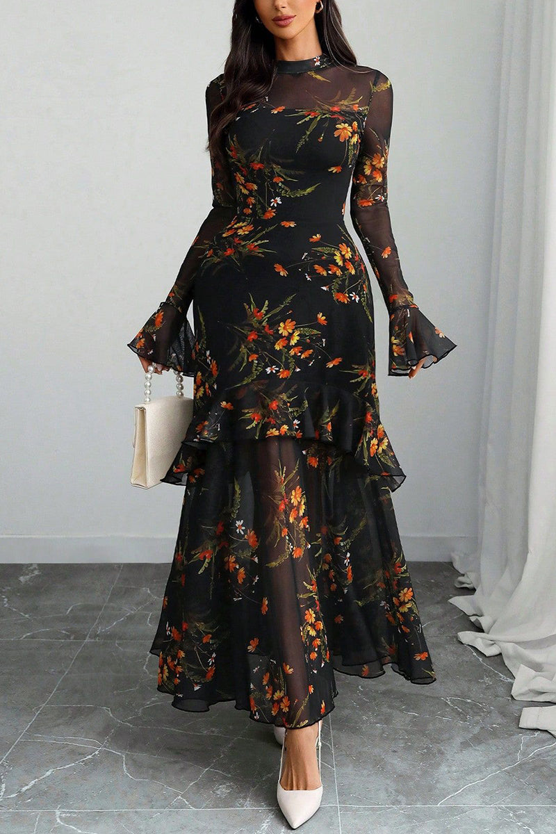 Floral Long Sleeve Layered Dress