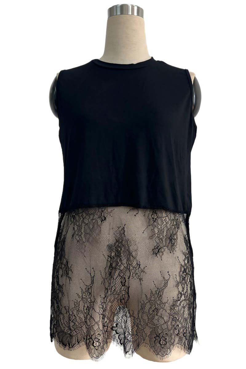 Sleeveless Lace Hem Tank Top