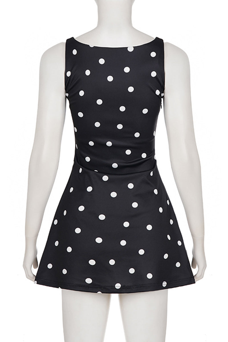 Polka Dot Sleeveless A-Line Dress