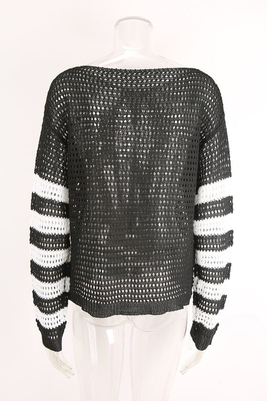 Striped Mesh Long Sleeve Cover-Up