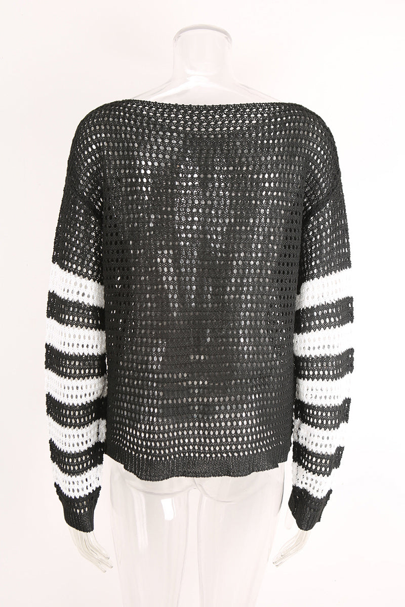 Striped Mesh Long Sleeve Cover-Up
