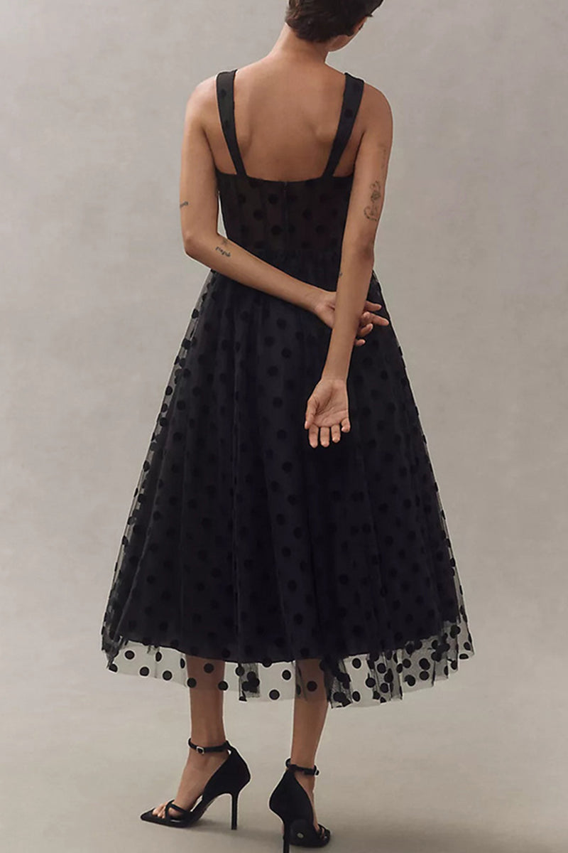 Polka Dot Mesh Midi Dress