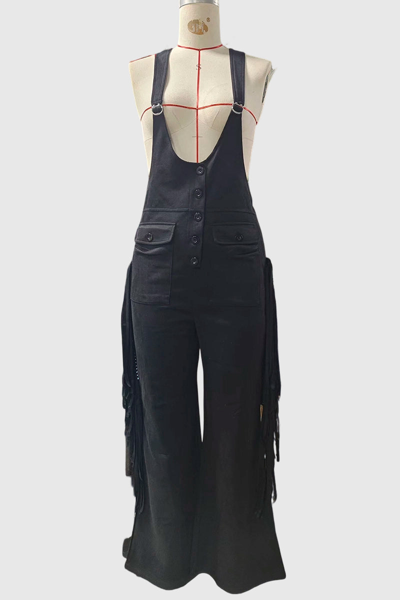 Fringe Pocket Buttoned Jumpsuit